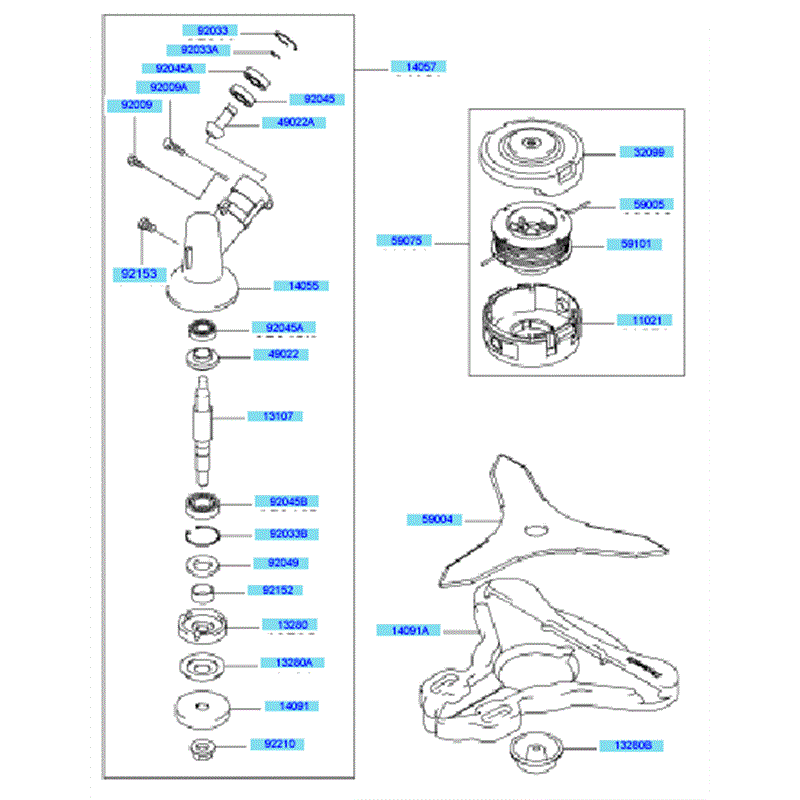 Kawasaki KBH45A  (HA045B-BS50) Parts Diagram, Case & Cutter