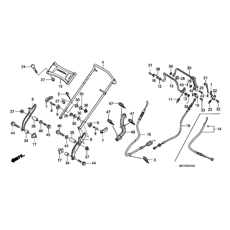 Honda HRX 426 QX Lawnmower (HRX426C-QXE-MATF) Parts Diagram, HANDLE PIPE (2)