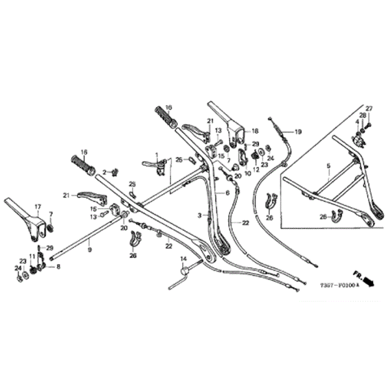 Honda F720 Large Tiller (with tines)  (F720-DAE1) Parts Diagram, UPPER HANDLES