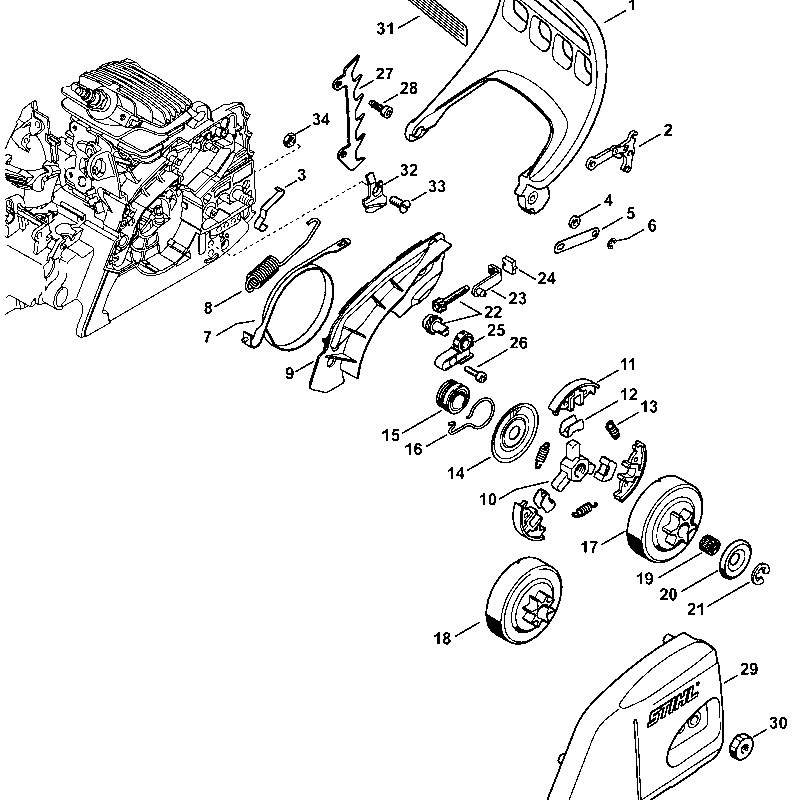 Stihl MS 181 Chainsaw (MS181CBE2Mix) Parts Diagram, Hand guard Stihl MS 181 Chainsaw (MS181CBE2Mix) Parts Diagram, Hand guard