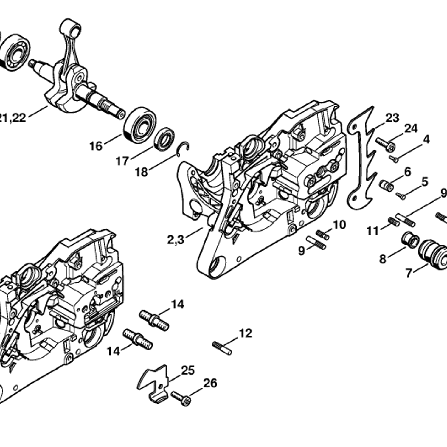 Stihl MS 270 Chainsaw (MS270 C-B) Parts Diagram, Crankcase