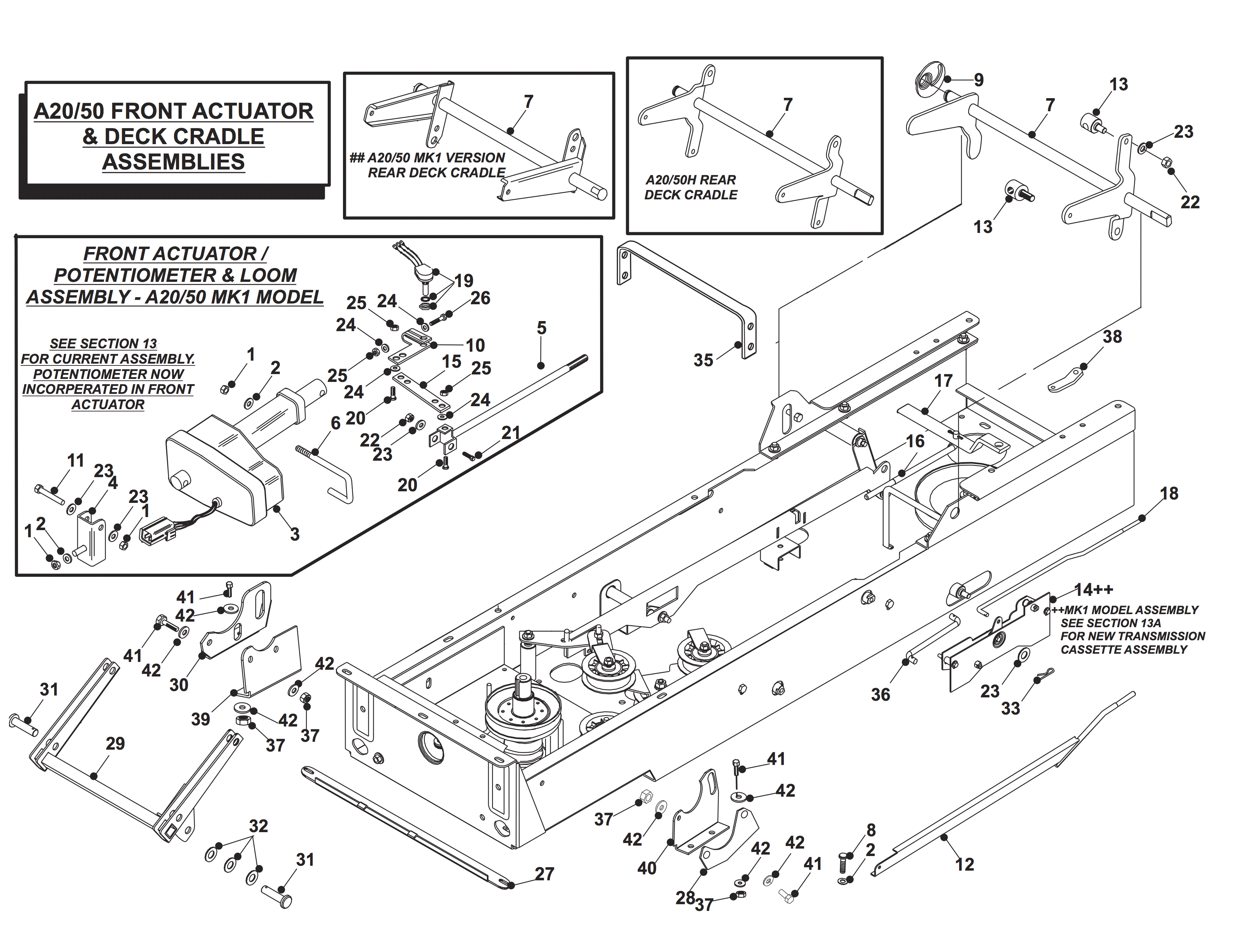 FRONT ACTUATOR & DECK CRADLE ASSEMBLIES