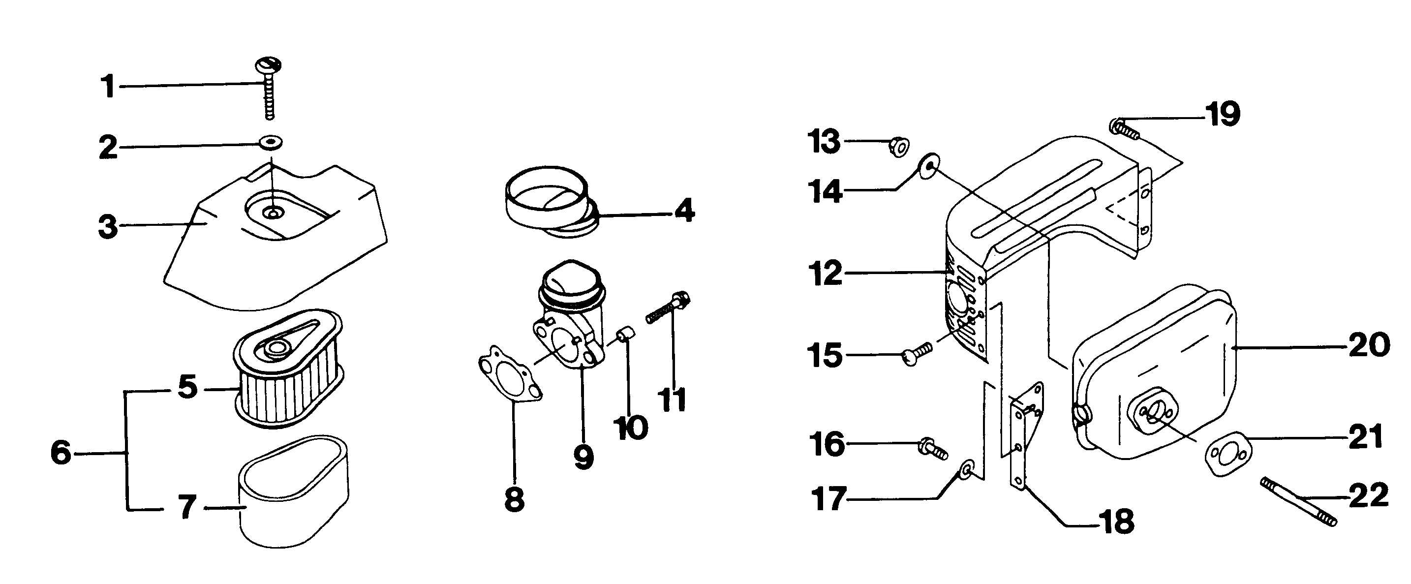 Engine, air filter and muffler
