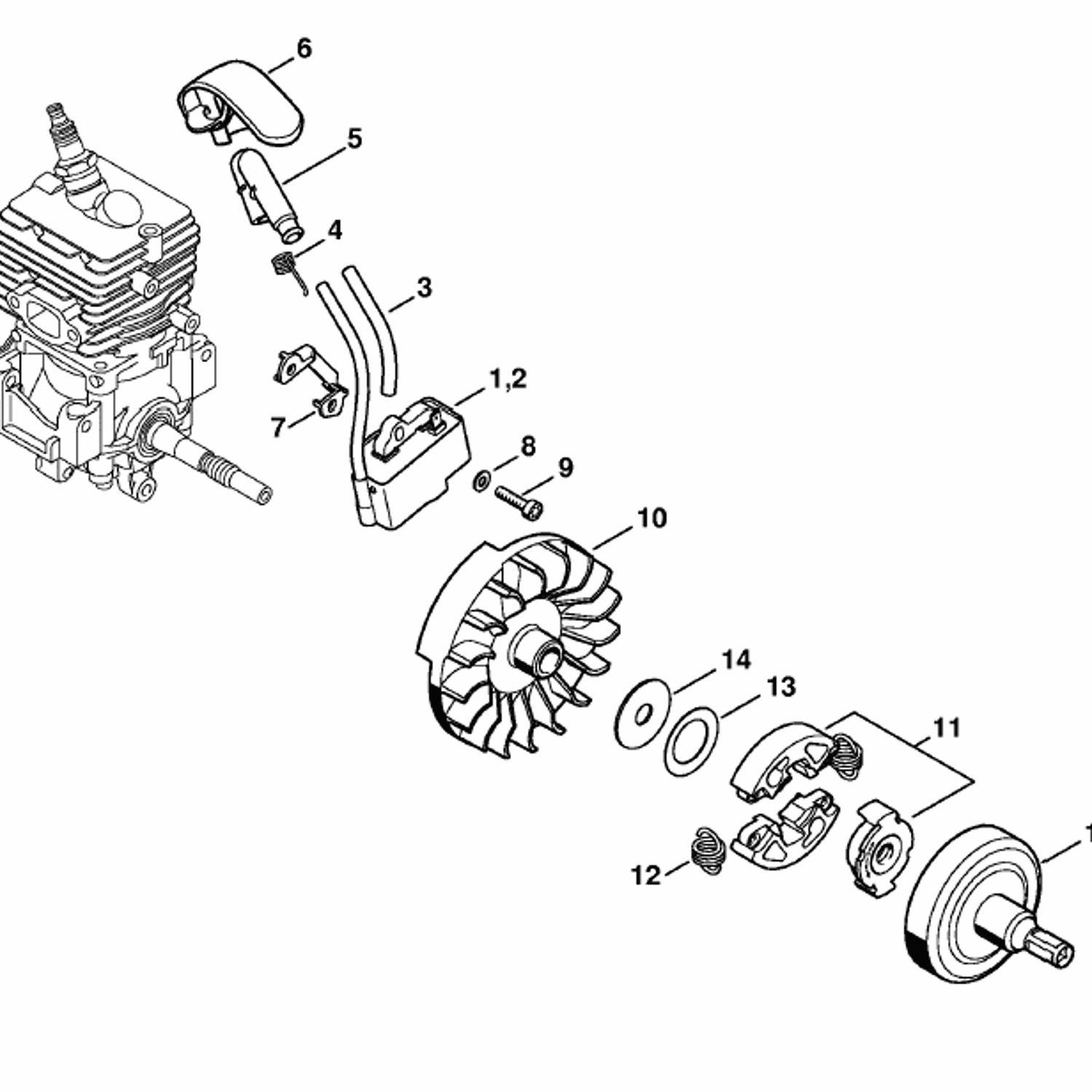 Stihl FS 50 Brushcutter (FS50C-E) Parts Diagram, Ignition system, Clutch