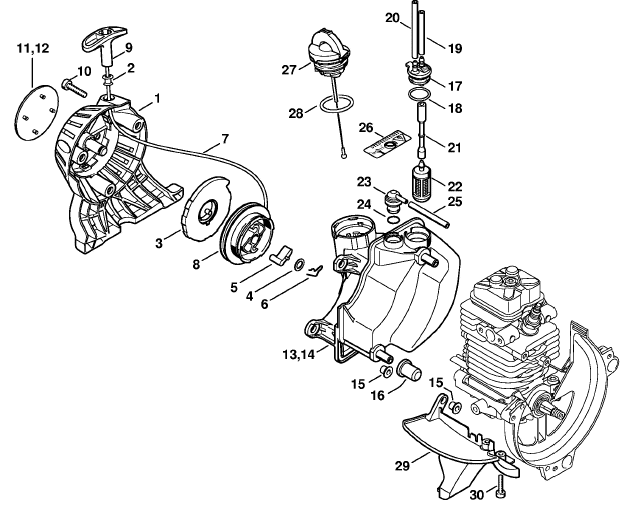 Rewind starter, Fuel tank