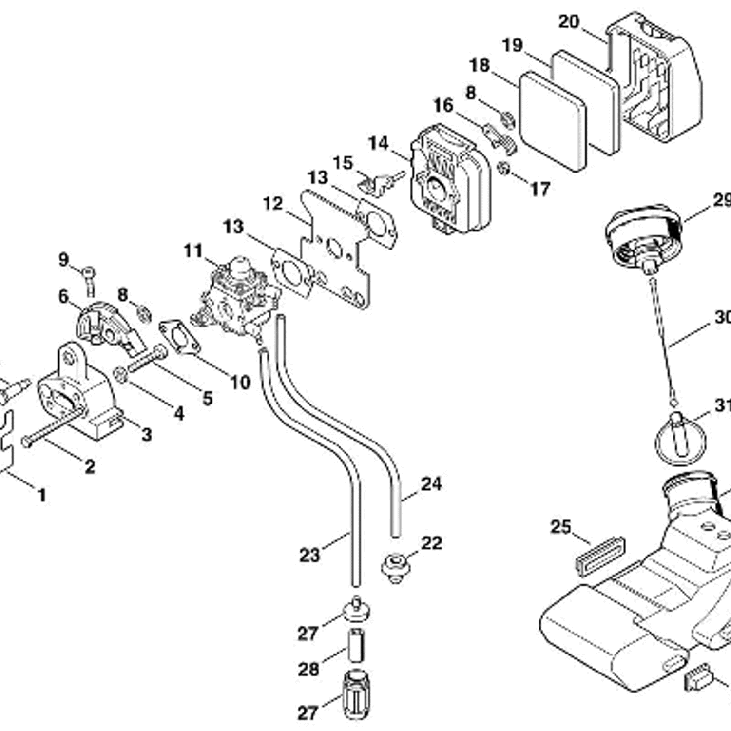 Stihl FS 85 Brushcutter FS85 Parts Diagram D Air Filter Fuel Tank stihl-fs-85-brushcutter-fs85-parts-diagram-d-air-filter-fuel-tank