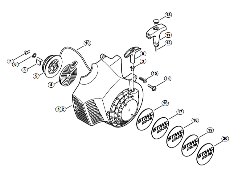 Fan housing with rewind starter/2