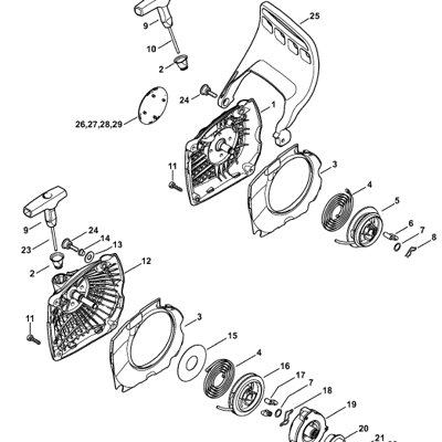 Stihl chainsaw chain brake handguard disengagement diagram