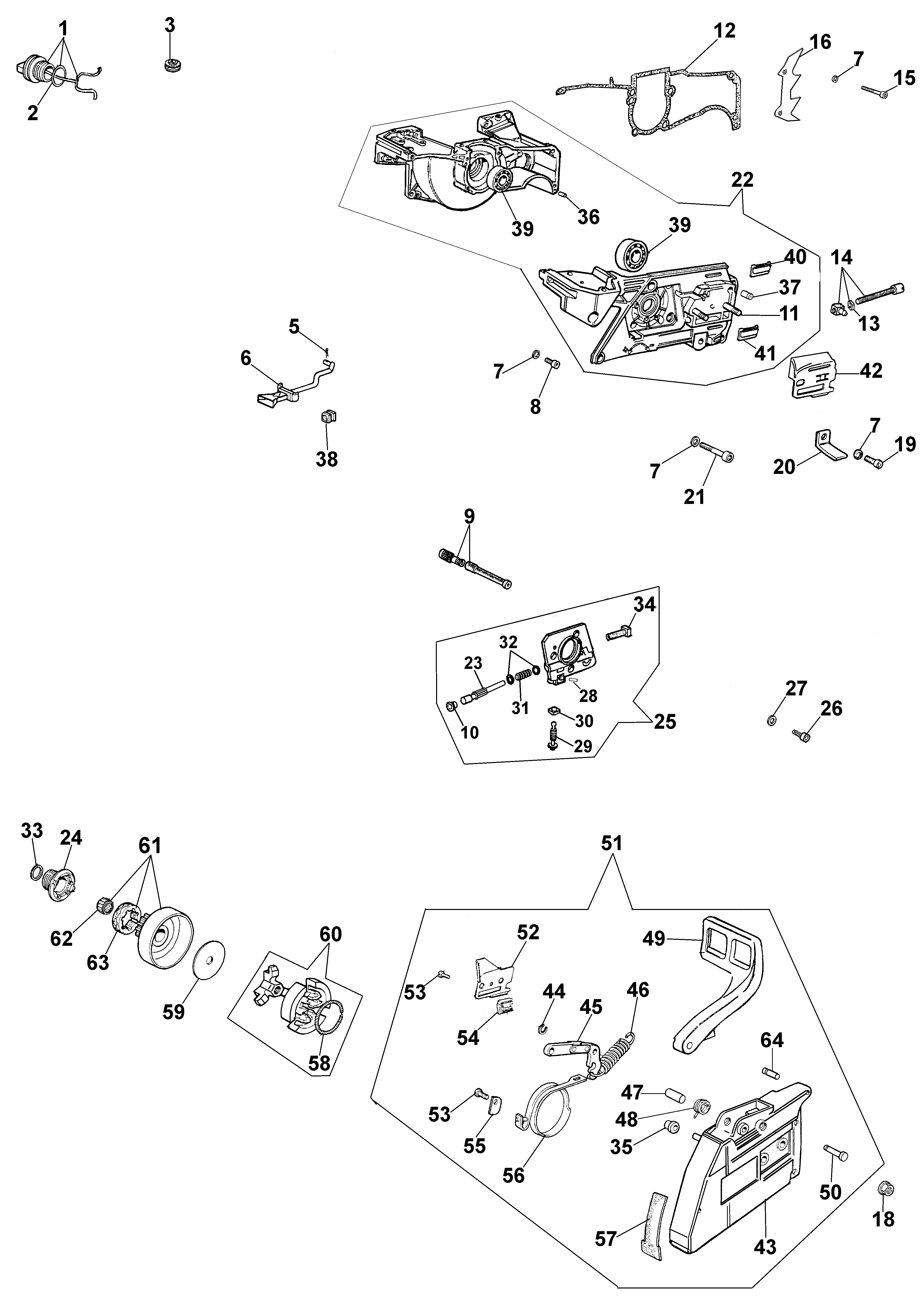 Crankcase, brake and clutch
