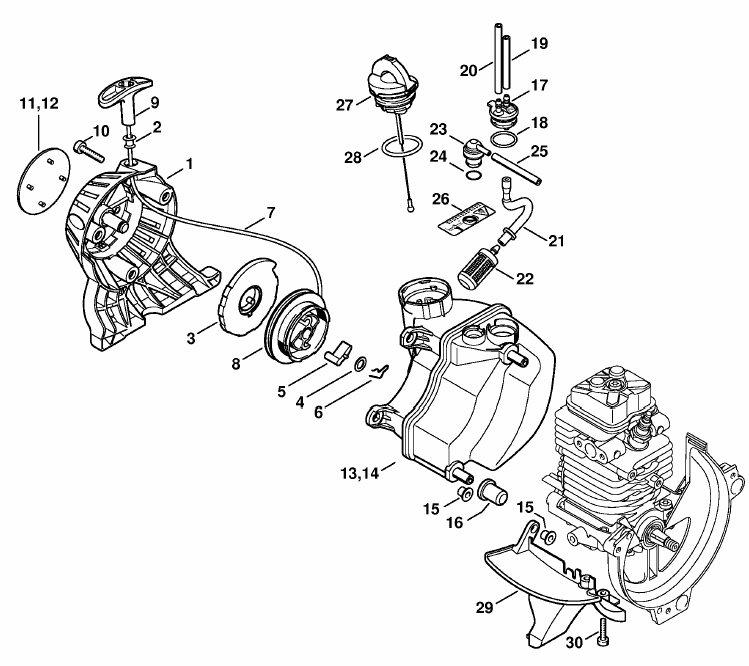 Rewind starter, Fuel tank