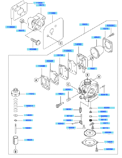 Kawasaki KBH43A (HA043G-BS50) Parts Diagram, Carburetor