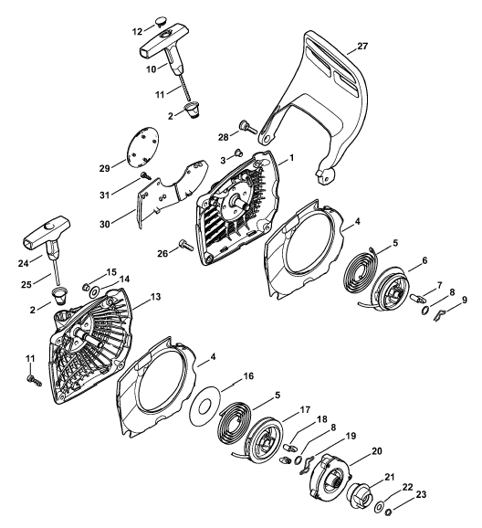 Stihl MS 241 Chainsaw (MS241 C-M) Parts Diagram, Rewind starter