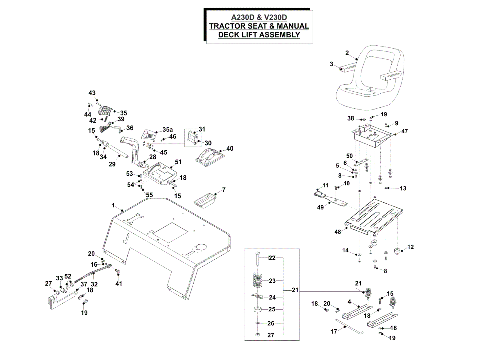 Seat Assembly & Manual Deck Lift Assembly