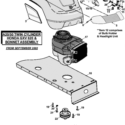 Twin Cylinder Honda GXV 620 & Bonnet Assembly