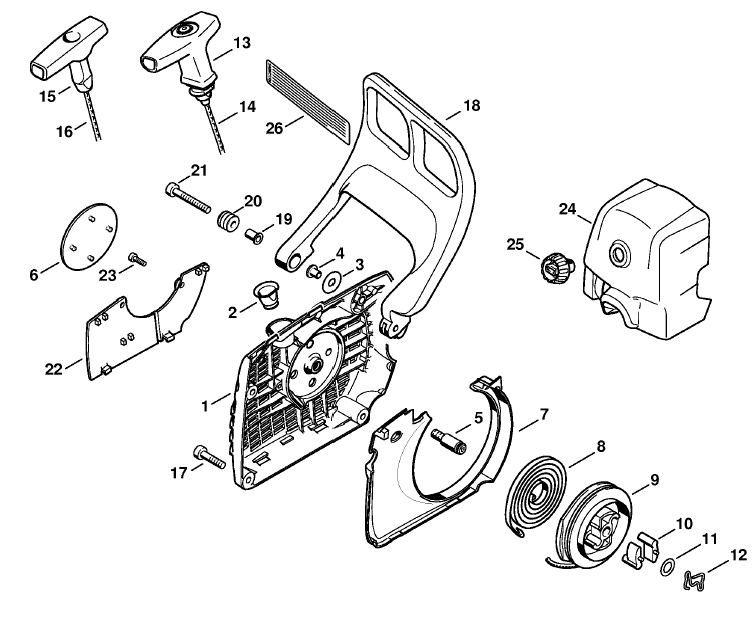 Stihl MS 361 Chainsaw (MS361 VW) Parts Diagram, Rewind starter