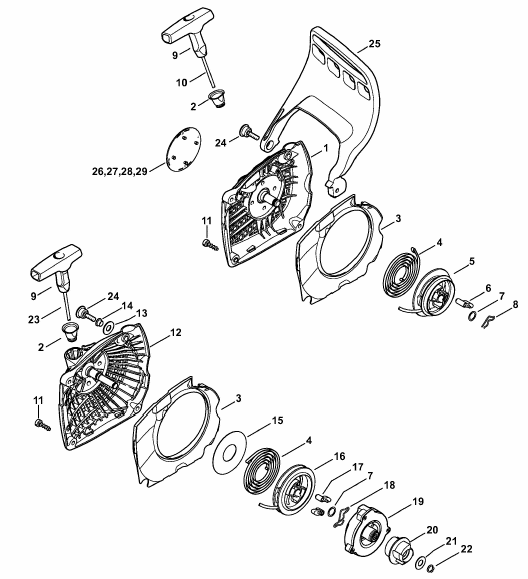 Stihl MS 251 Chainsaw (MS251 C-BEQZ) Parts Diagram, Rewind starter