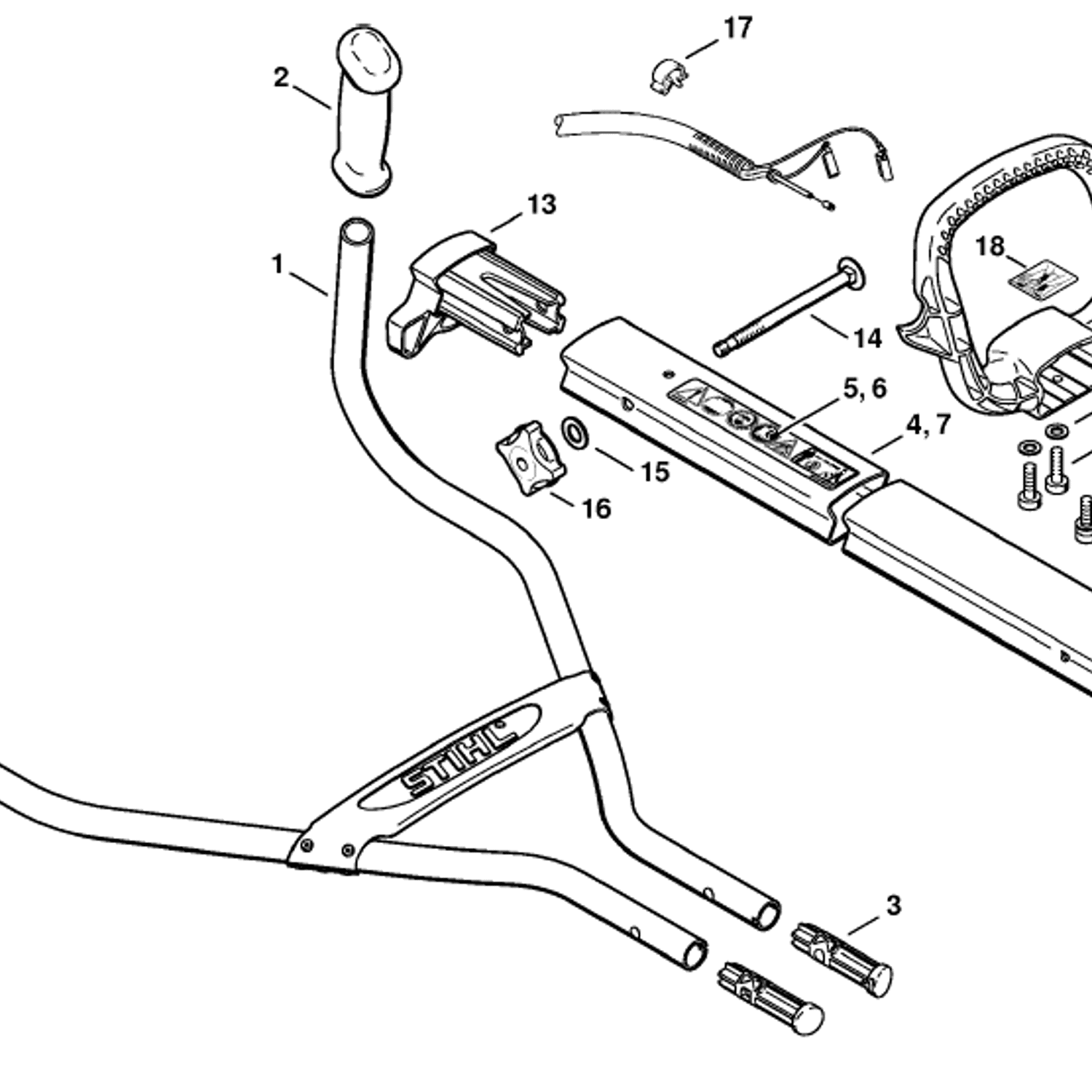 Stihl MM 55 Multi Tool Engine (MM 55) Parts Diagram, Handlebar
