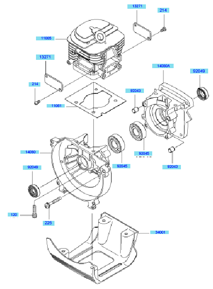 Kawasaki KBH45B (HA045D-AS50) Parts Diagram, Cylinder & Crankcase
