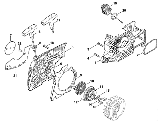 Fan housing with rewind starter