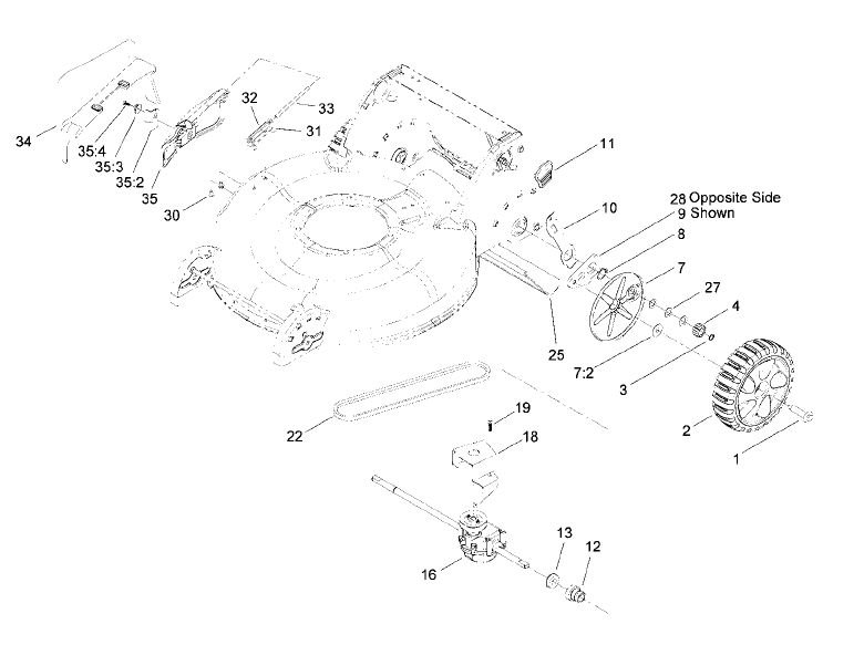 Rear Wheel Transmission & Side Discharge Chute Assembly