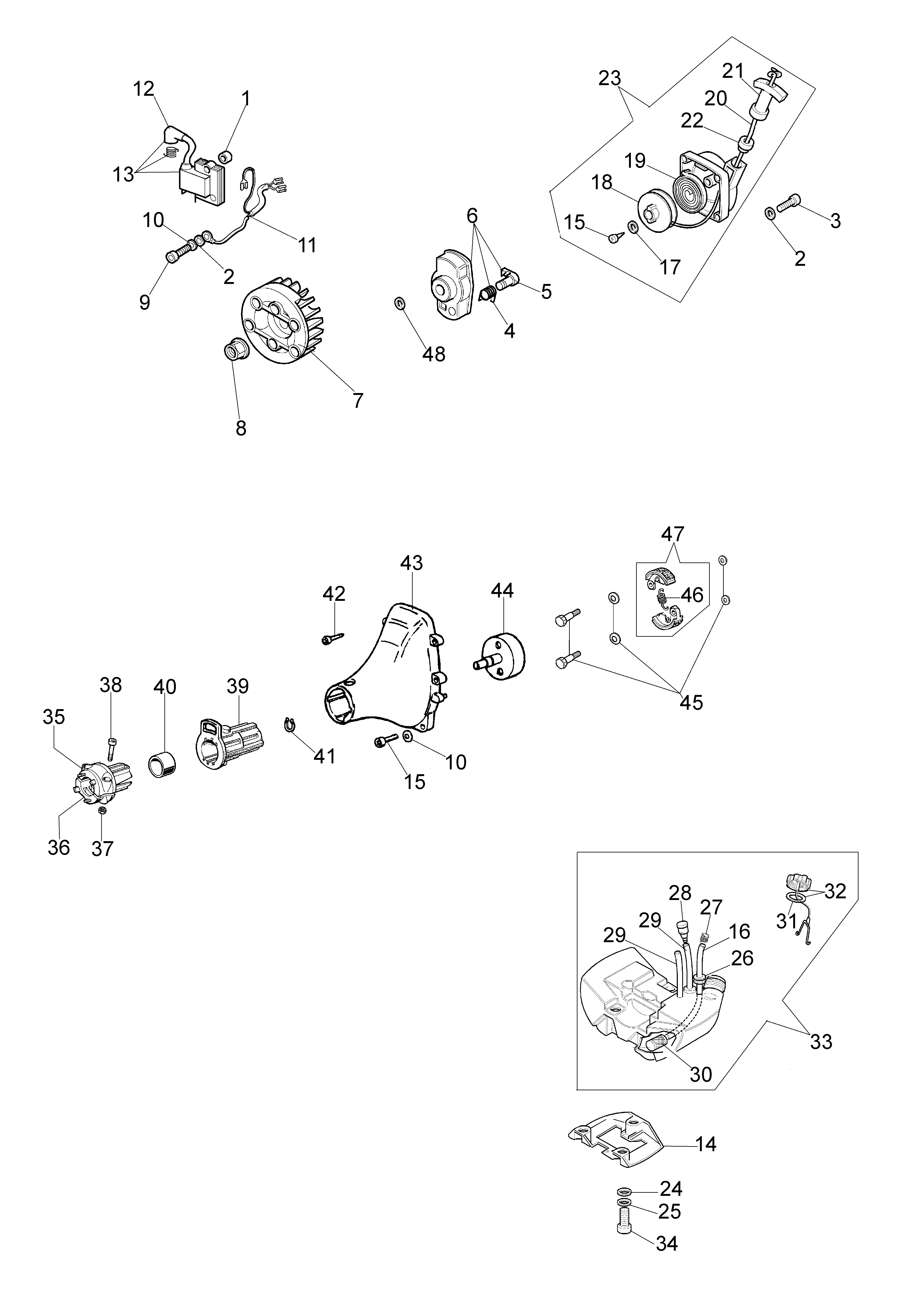 Starter assy and fuel tank