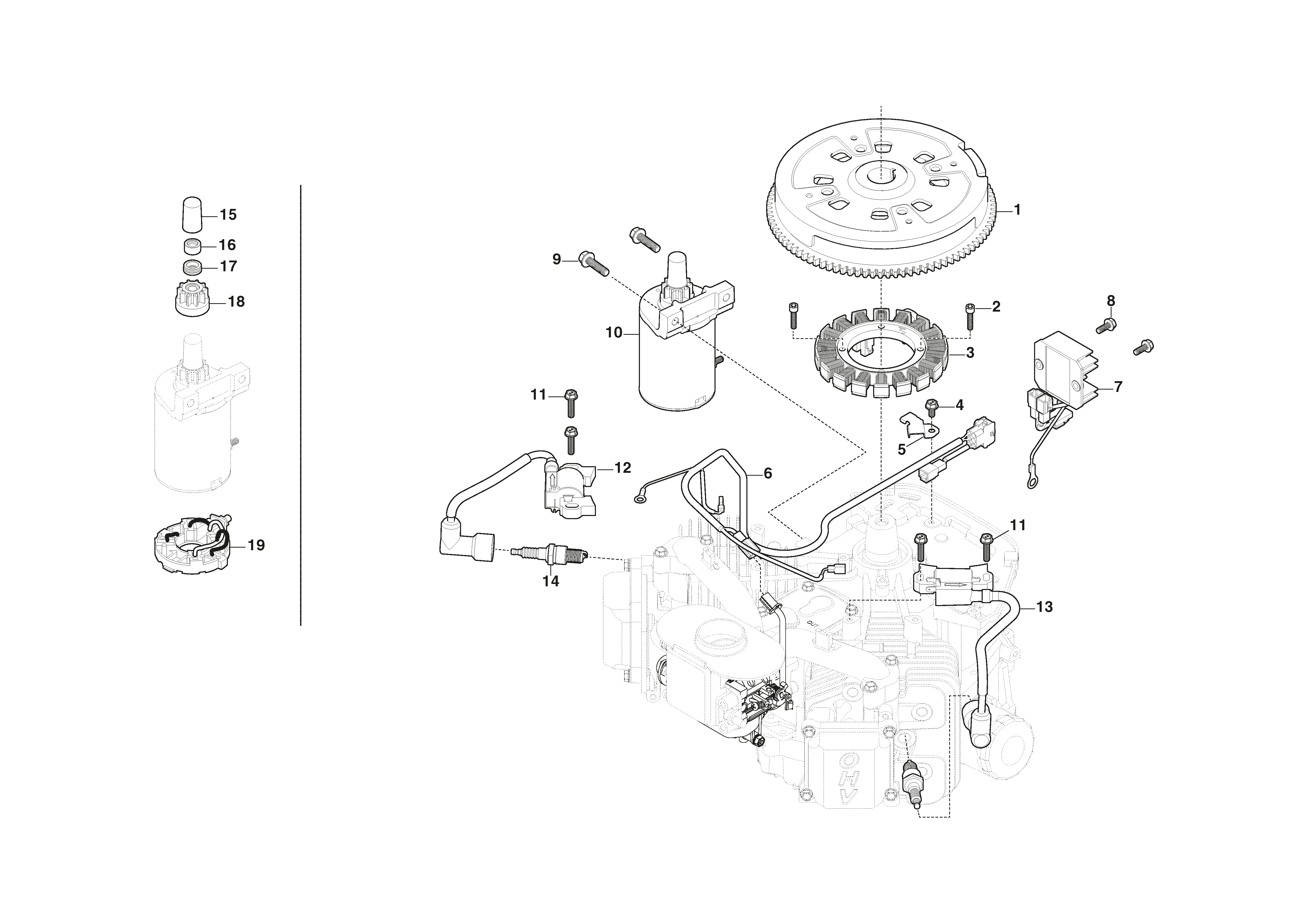 Ignition Coil, Starter Motor, Flywheel