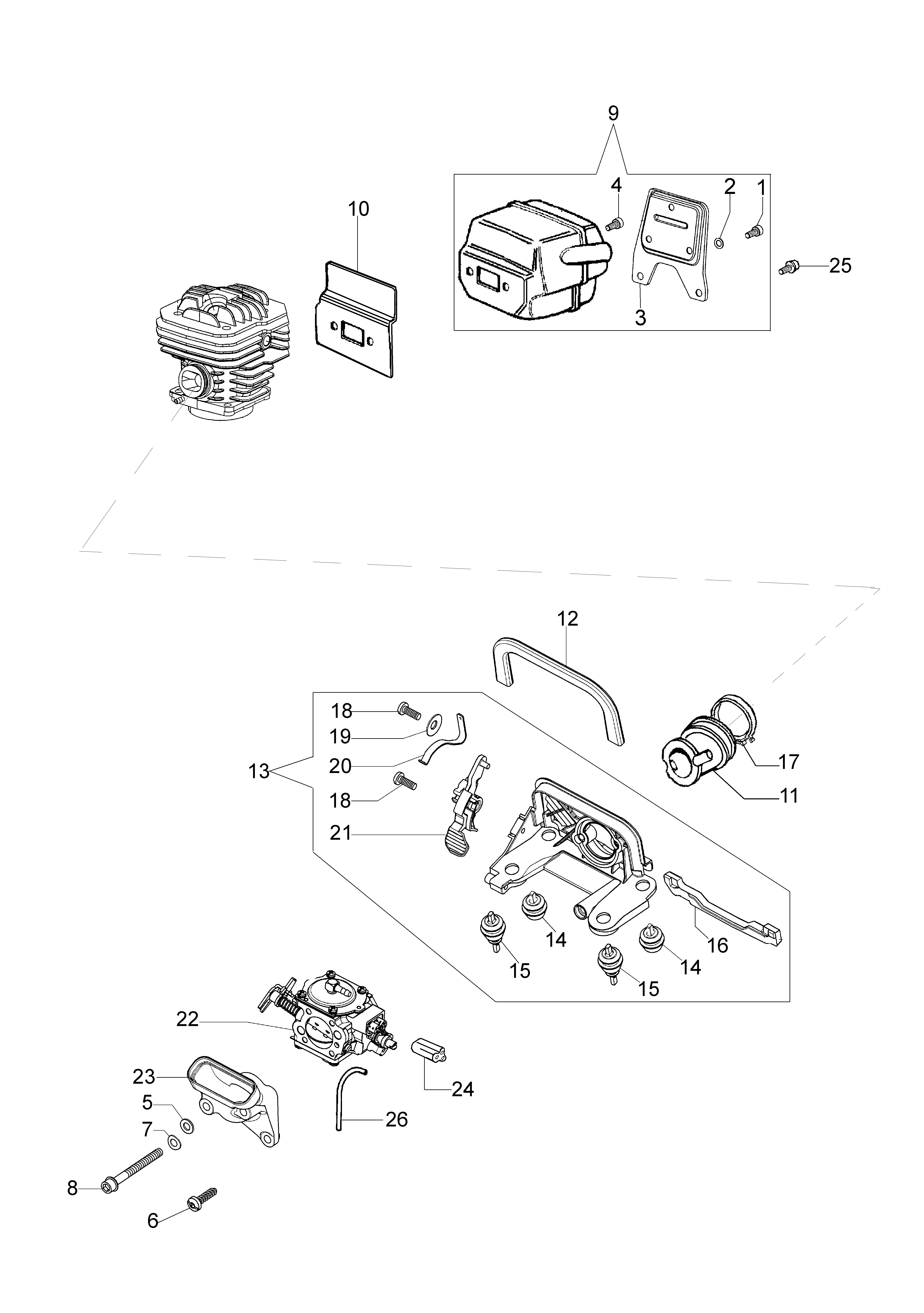 Muffler and carburettor