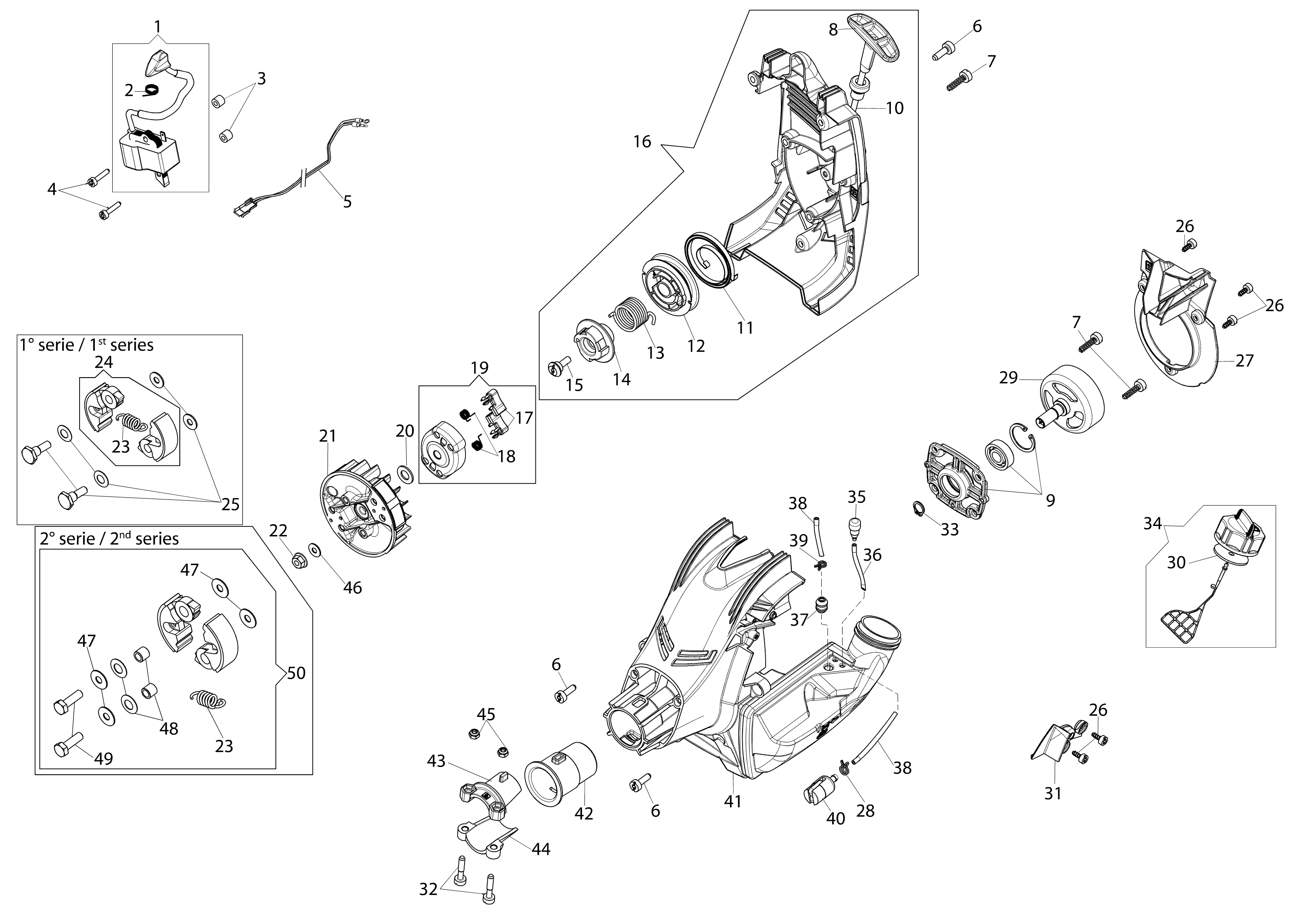 Starter assy and fuel tank