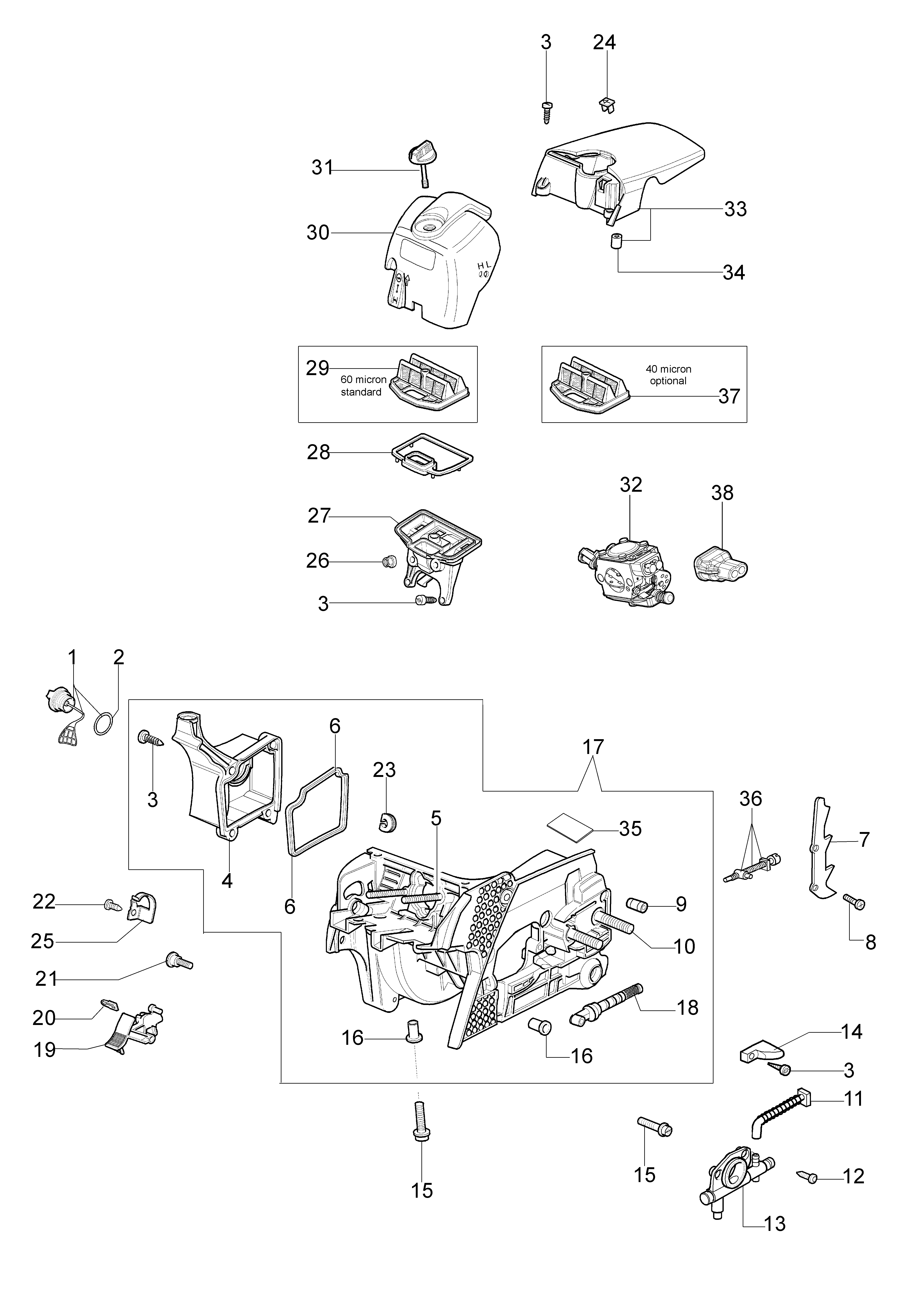 Crankcase and air filter