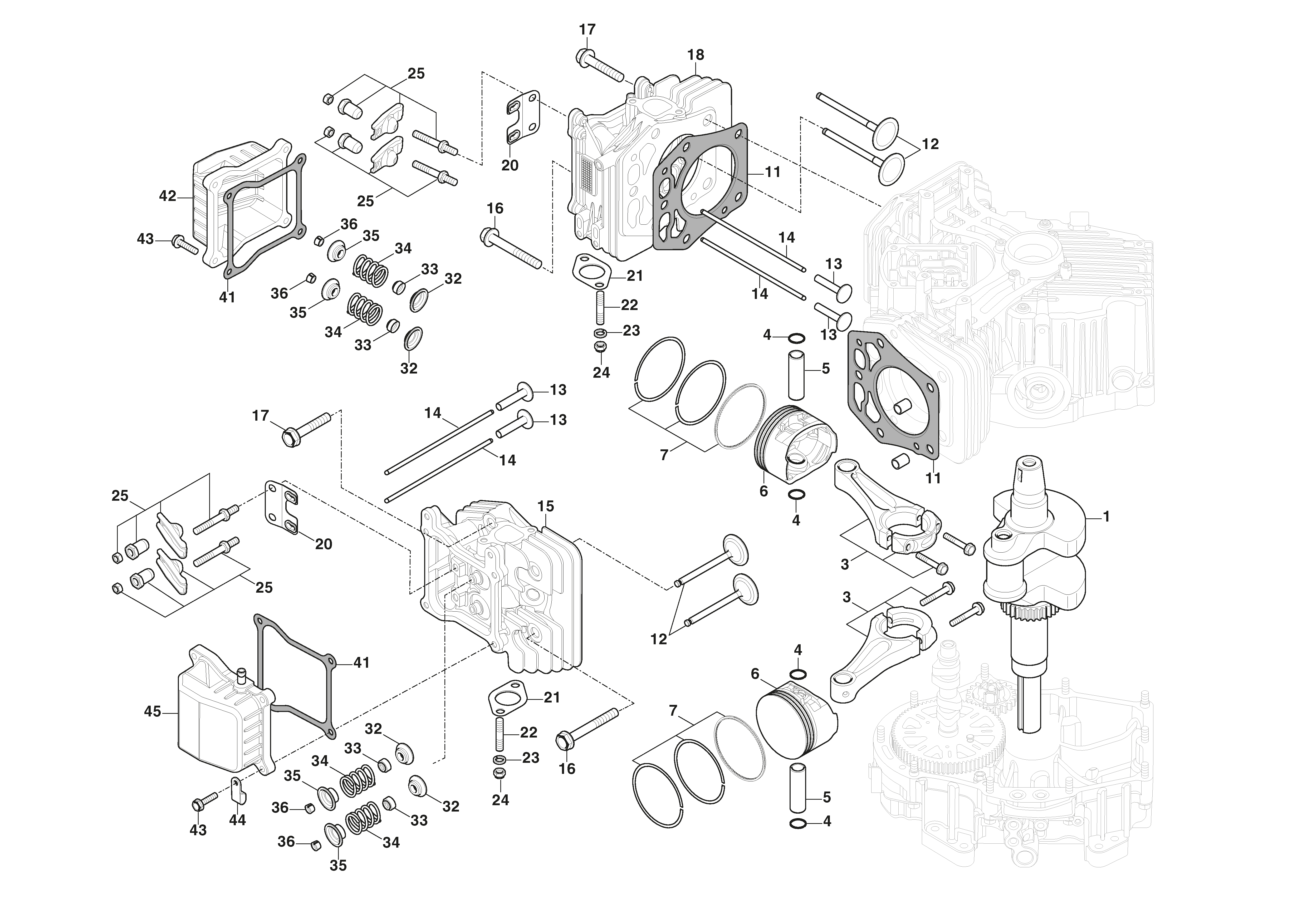 Piston, Crankshaft, Cylinder Head