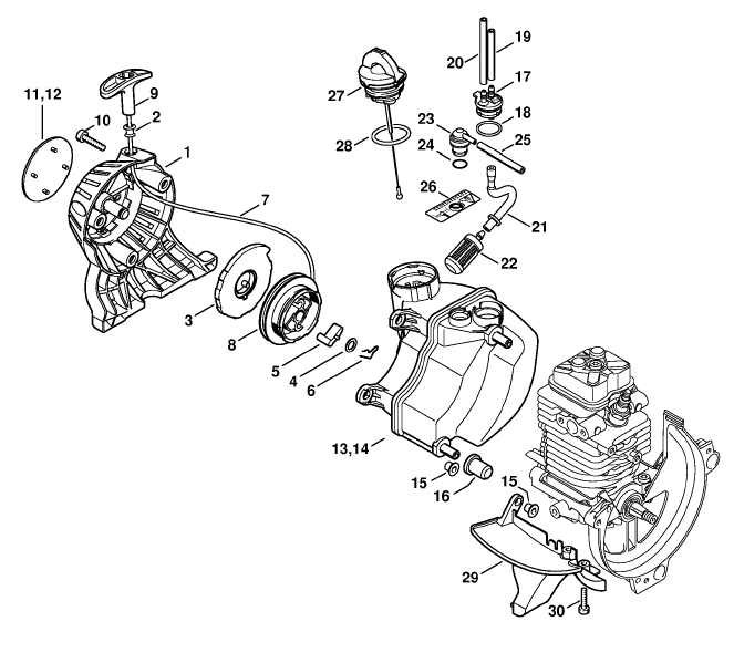 Rewind starter, Fuel tank