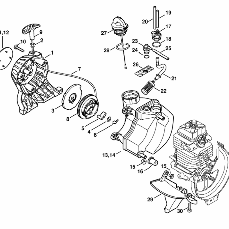 Stihl FS 90 Brushcutter (FS90R-Z) Parts Diagram, Rewind starter, Fuel tank