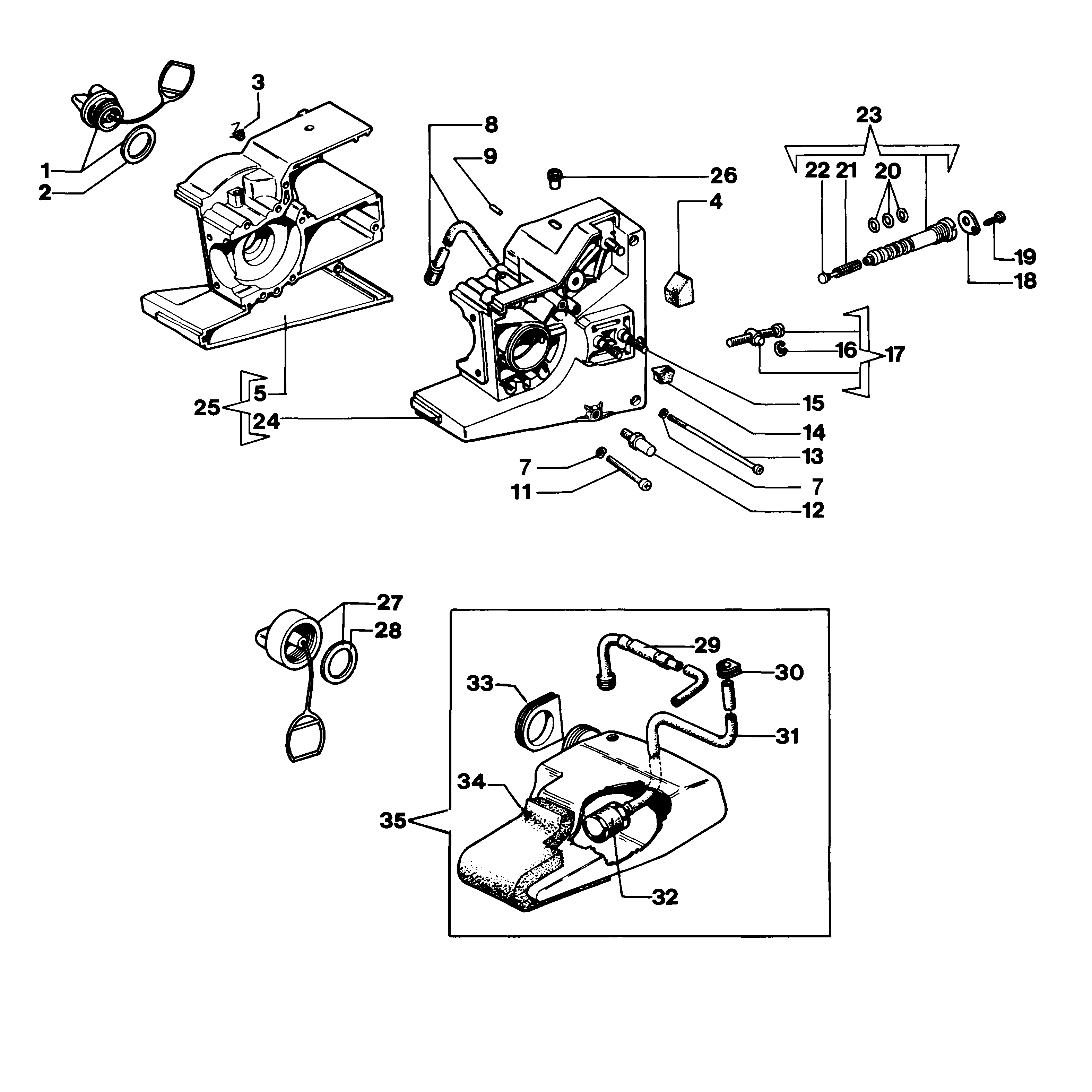 Crankcase and fuel tank