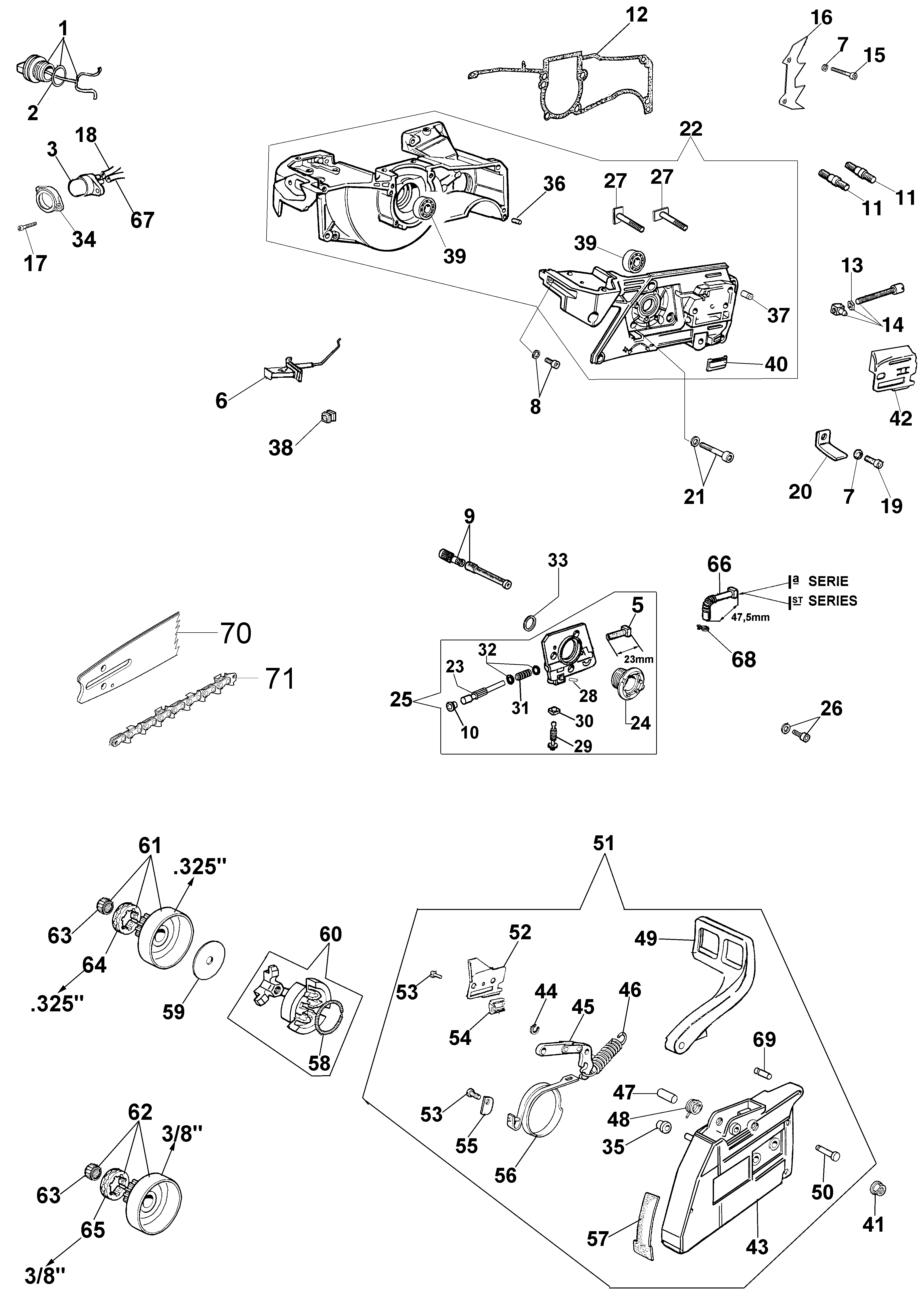 Crankcase and chain brake