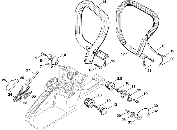 Stihl MS 260 Chainsaw (MS260 PRO) Parts Diagram, AV System - Handlebar