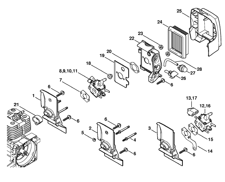 Carburetor housing, Air filter