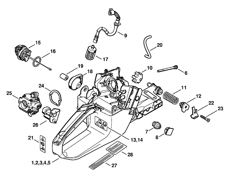 Stihl MS 361 Chainsaw (MS361) Parts Diagram, Tank Housing