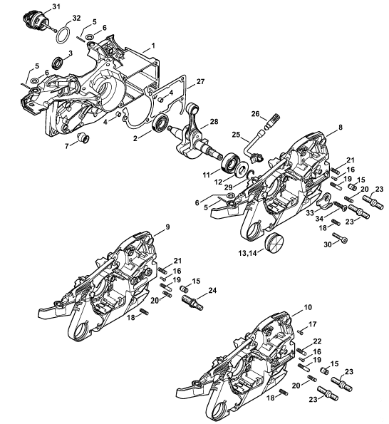 Stihl MS 261 Chainsaw (MS261 CQZ) Parts Diagram, Crankcase