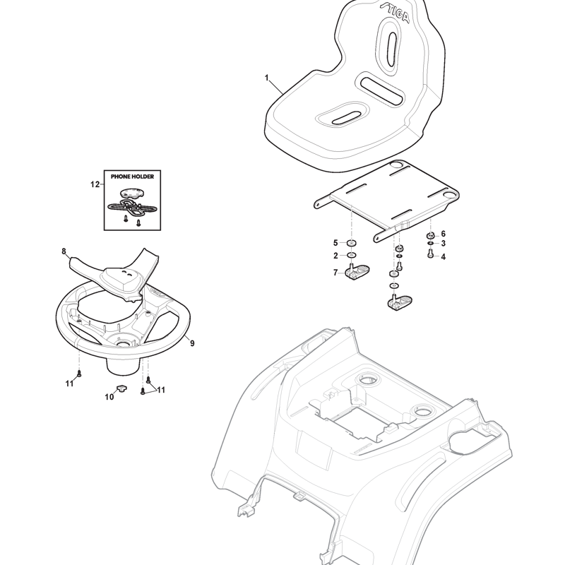 798e Stiga Estate 798e (2T2800481-ST1 (2025)) Parts Diagram, Seat & Steering ...