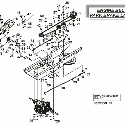 Engine belt & Park brake layout