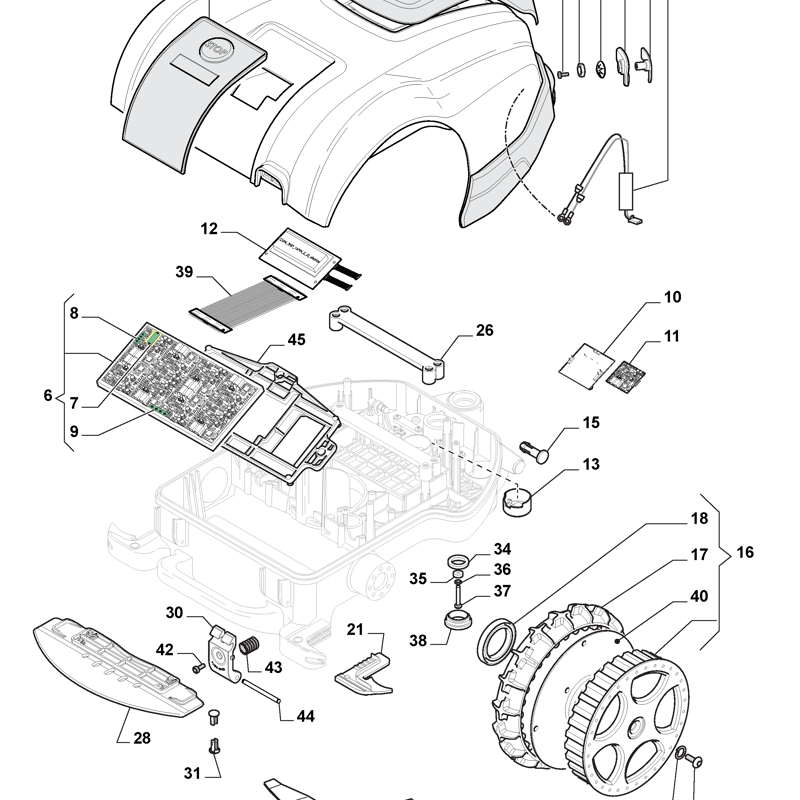 Mountfield MTF 2000 S (2018) Parts Diagram, Wheels, Blade, Body Works