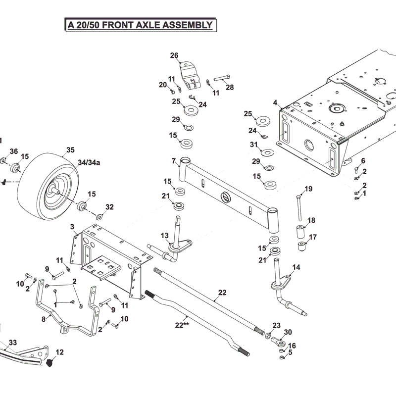 Countax A2050 Lawn Tractor 2004 (2004) Parts Diagram, FRONT AXLE ASSEMBLY