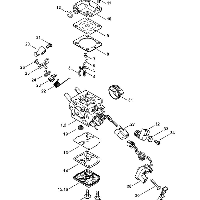 Stihl MS 261 Chainsaw (MS261 CBM 2-Mix) Parts Diagram, Carburetor C1Q-S229B