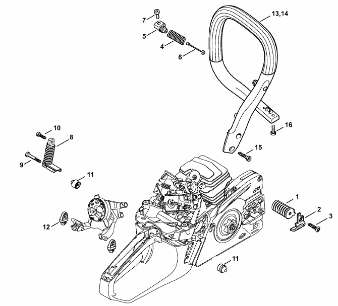Stihl MS 231 Chainsaw (MS231 Z) Parts Diagram, AV System & Handlebar