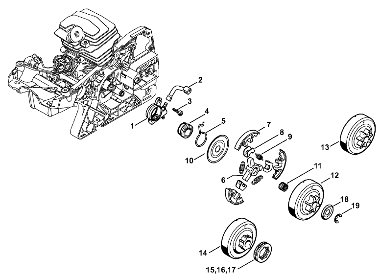 Stihl MS 231 Chainsaw (MS231 Z) Parts Diagram, Engine Housing