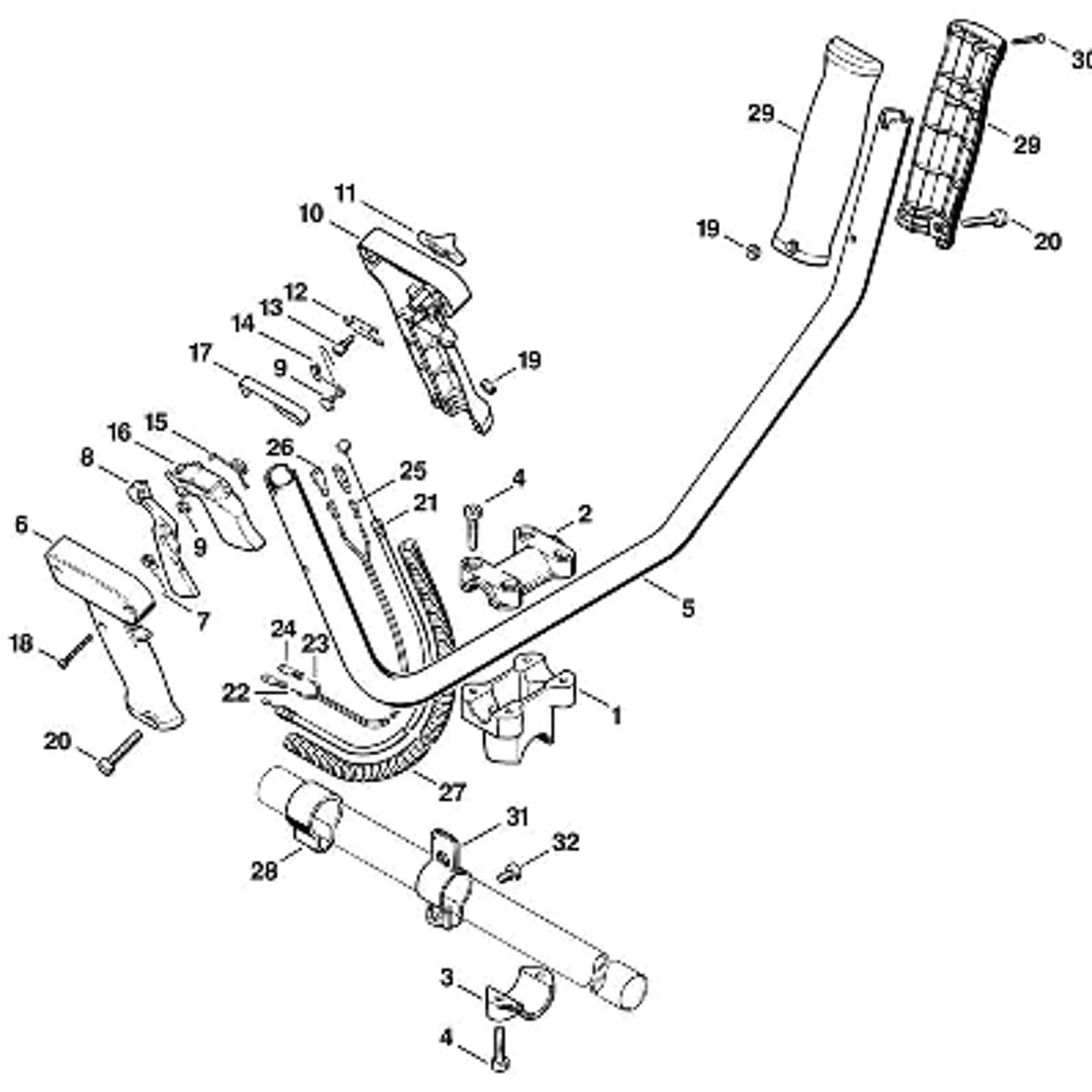 Stihl FS 160 Brushcutter (FS160) Parts Diagram, H-Two-handed handlebar ...