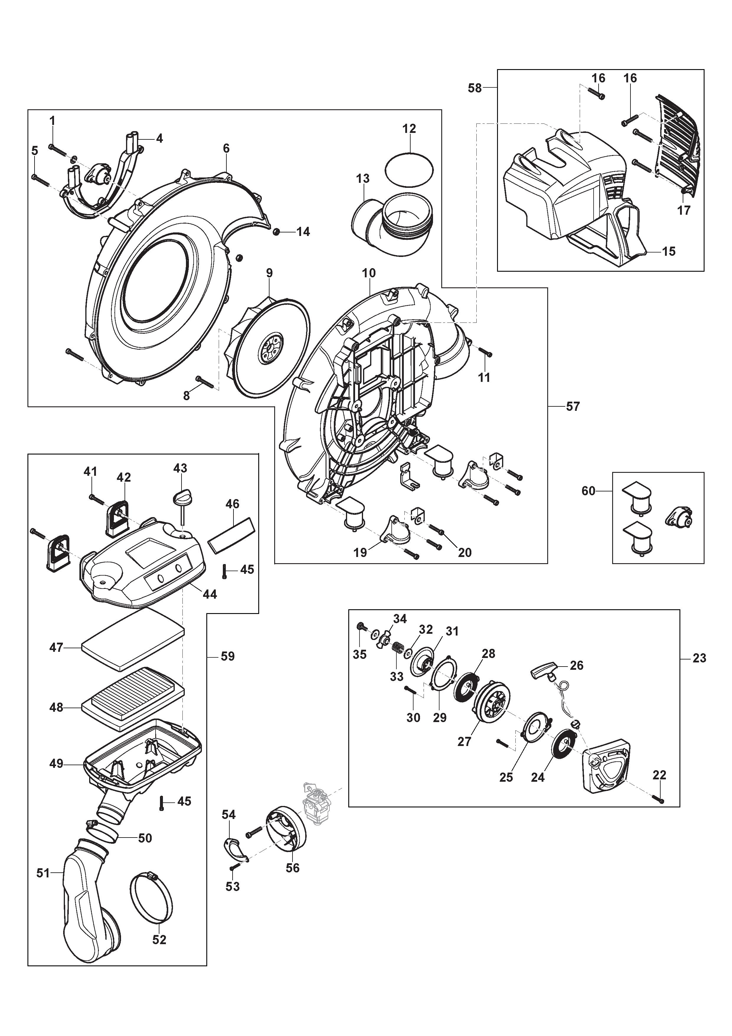 Volute Case, Air Filter, Starter Assy