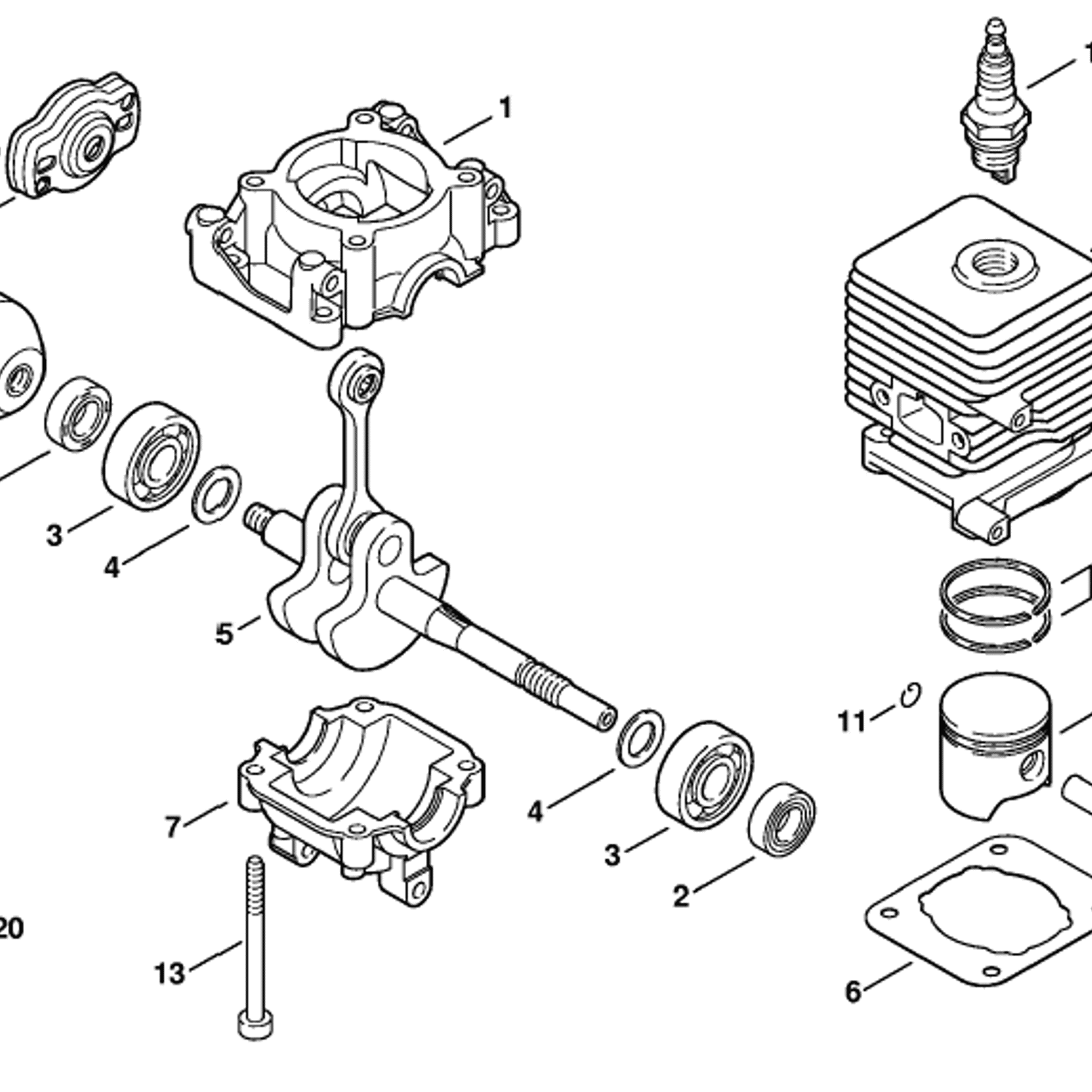 Stihl MM 55-Z Multi Tool Engine (MM55-Z) Parts Diagram, Crankcase