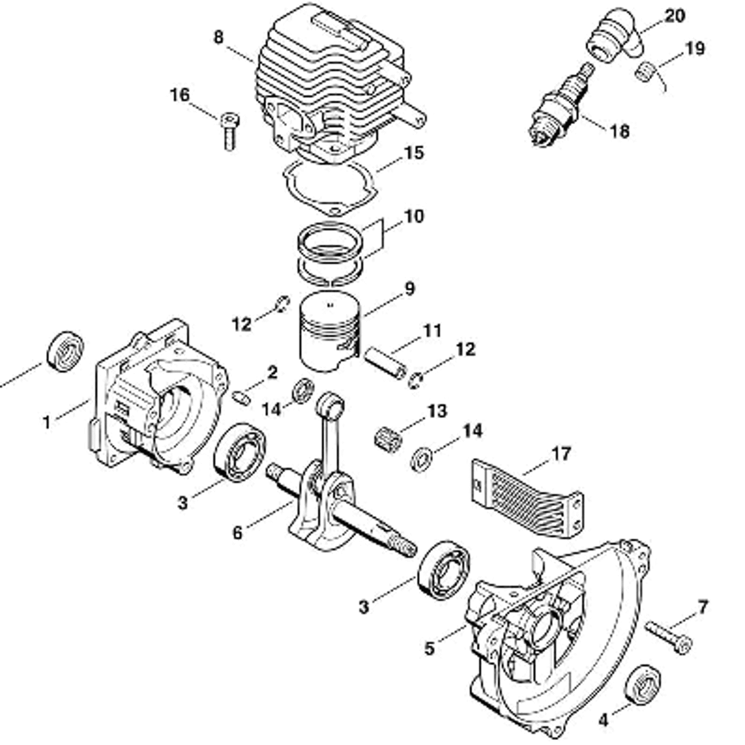 Stihl FS 76 Brushcutter (FS76) Parts Diagram, A-Crankcase, Cylinder