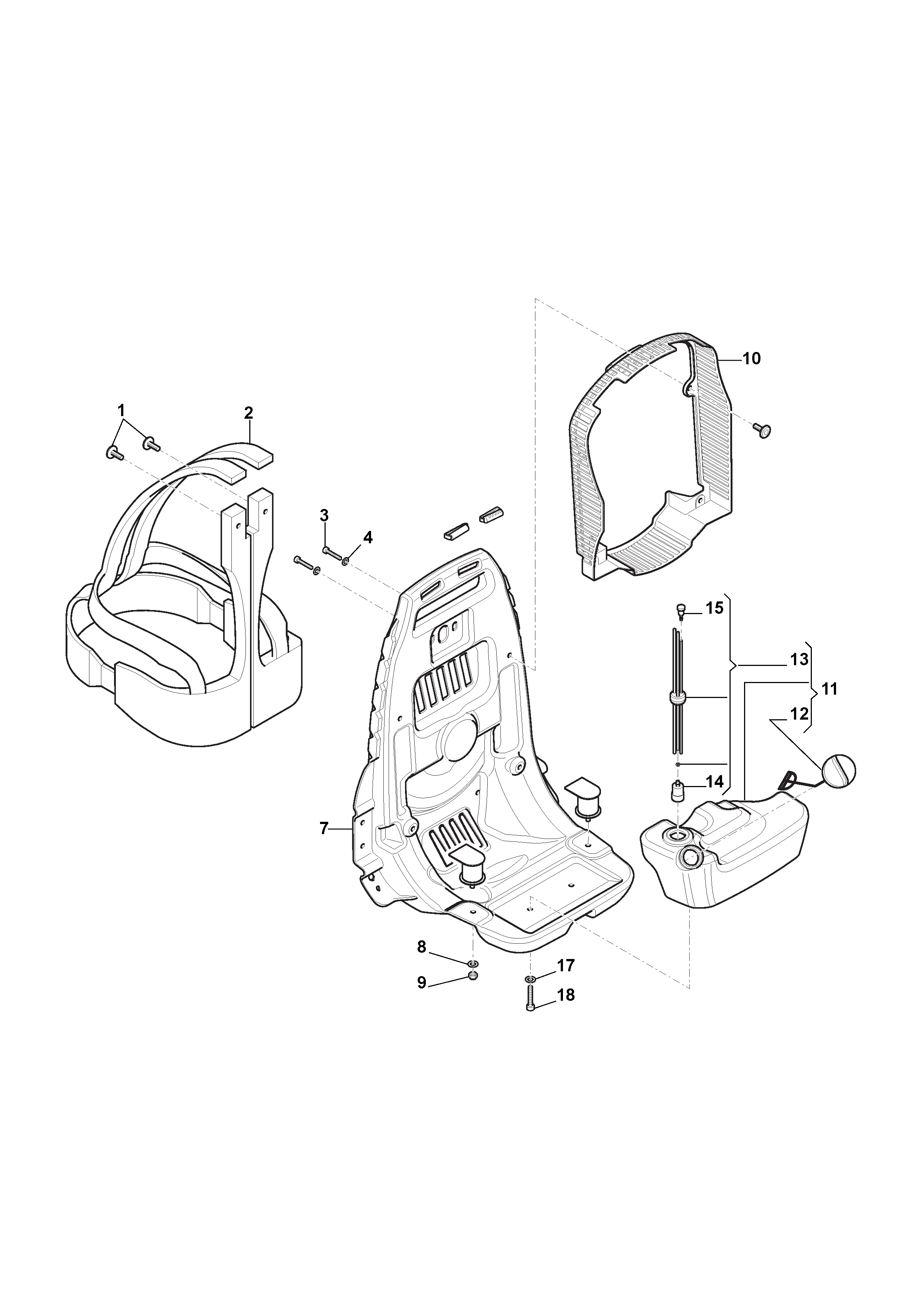 Back-Pack Support, Harness, Fuel Tank